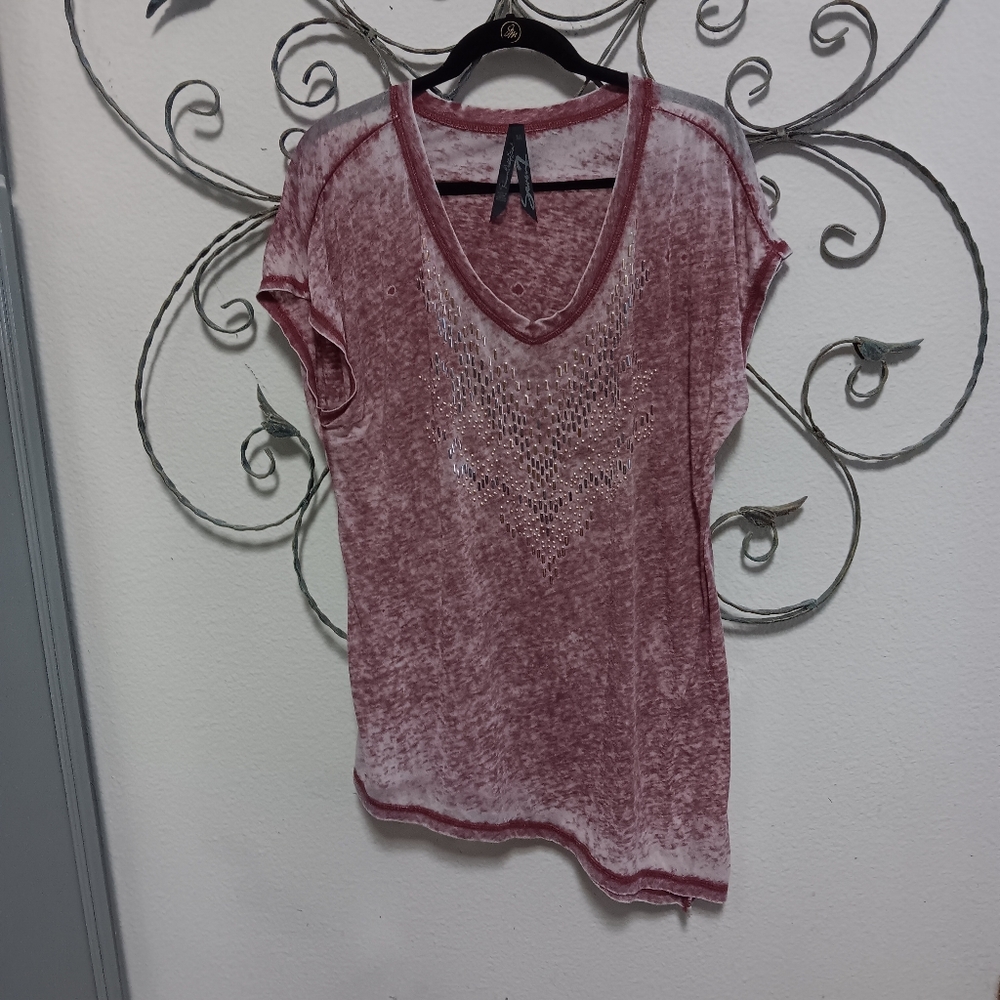 SEVEN7 embellished dusty purple burnout asymmetrical tunic, M